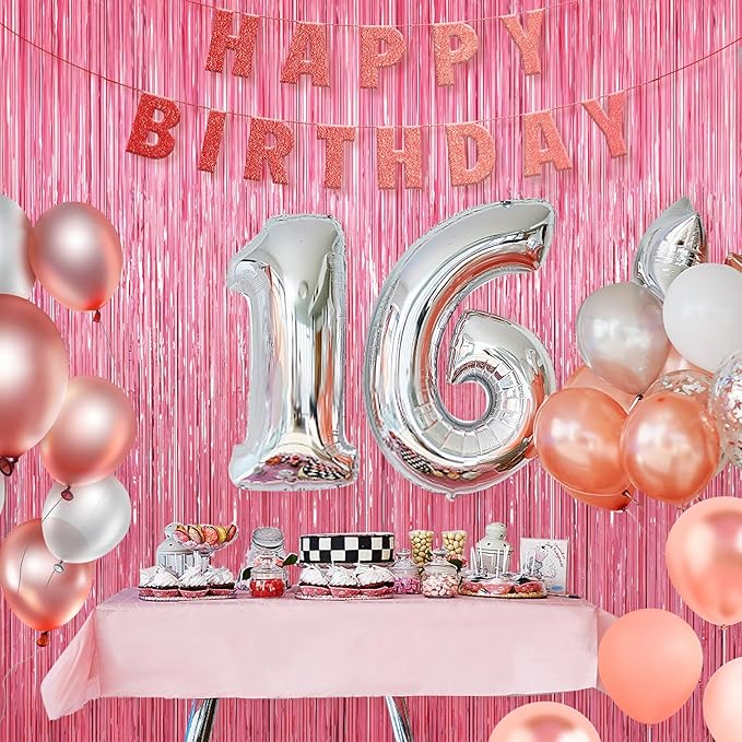 Pink Metallic Tinsel Foil Fringe Curtains, 2 Pack 3.3x8.3 Feet Party Streamer for Birthday Party Decorations, Halloween Decor, Foil Curtain Backdrop for Bachelorette Party