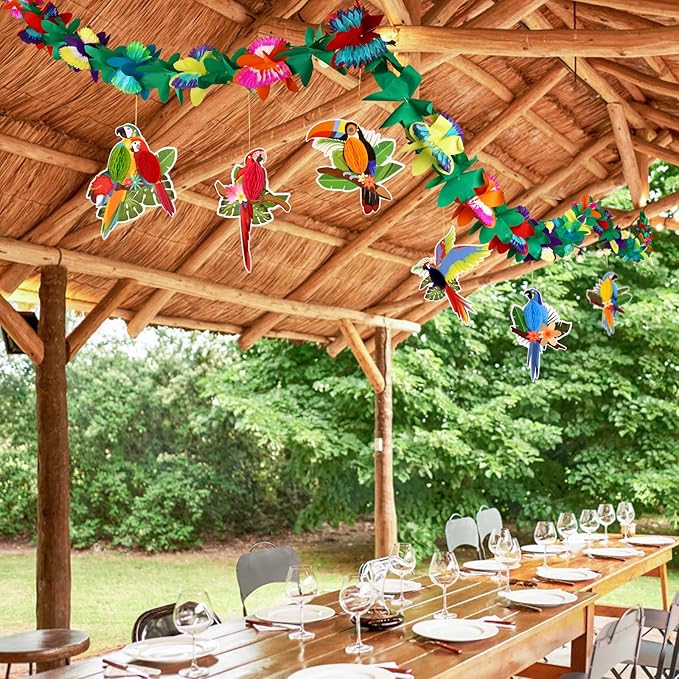 KESOTE Hawaiian Tropical Luau Party Decorations, 20Ft Tropical Garlands & 6 Birds Honeycomb for Summer Tiki Bar Beach Party Decorations Supplies