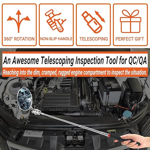 Mens Valentines Day Gifts - Telescoping Inspection Mirror, Round Mirror Tool, Birthday Gifts for Men, Mens Gifts for Dad, Him, Husband, Boyfriend, Handyman