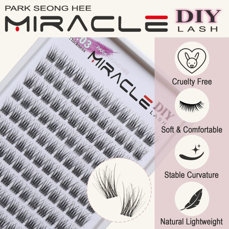 PARK SEONG HEE MIRACLE LASH DIY False Eyelashes, Lash Clusters, Lengthening Wisps 9mm-16mm Contact Lens Friendly, Easy to Apply, Reusable Strip Lashes (E5-280, 12mm) Thickness 0.03mm Lash Clusters