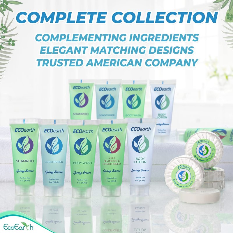 EcoEarth - Travel Size Conditioner - 1 fl oz, 100 PK, Spring Breeze - Delight Your Guests with Revitalizing and Refreshing Hotel Conditioner - Small Size Travel Amenities - Hotel Toiletries in Bulk