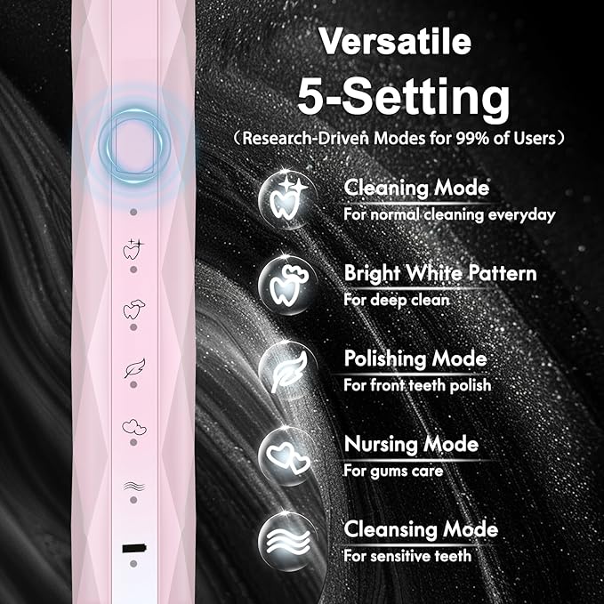 Diamond Style - Sonic Electric Toothbrush for Adults & Kids, Rechargeable Toothbrushs with 10 Brush Heads & Travel Case, Teeth Whitening, Power Electric Toothbrush with Holder