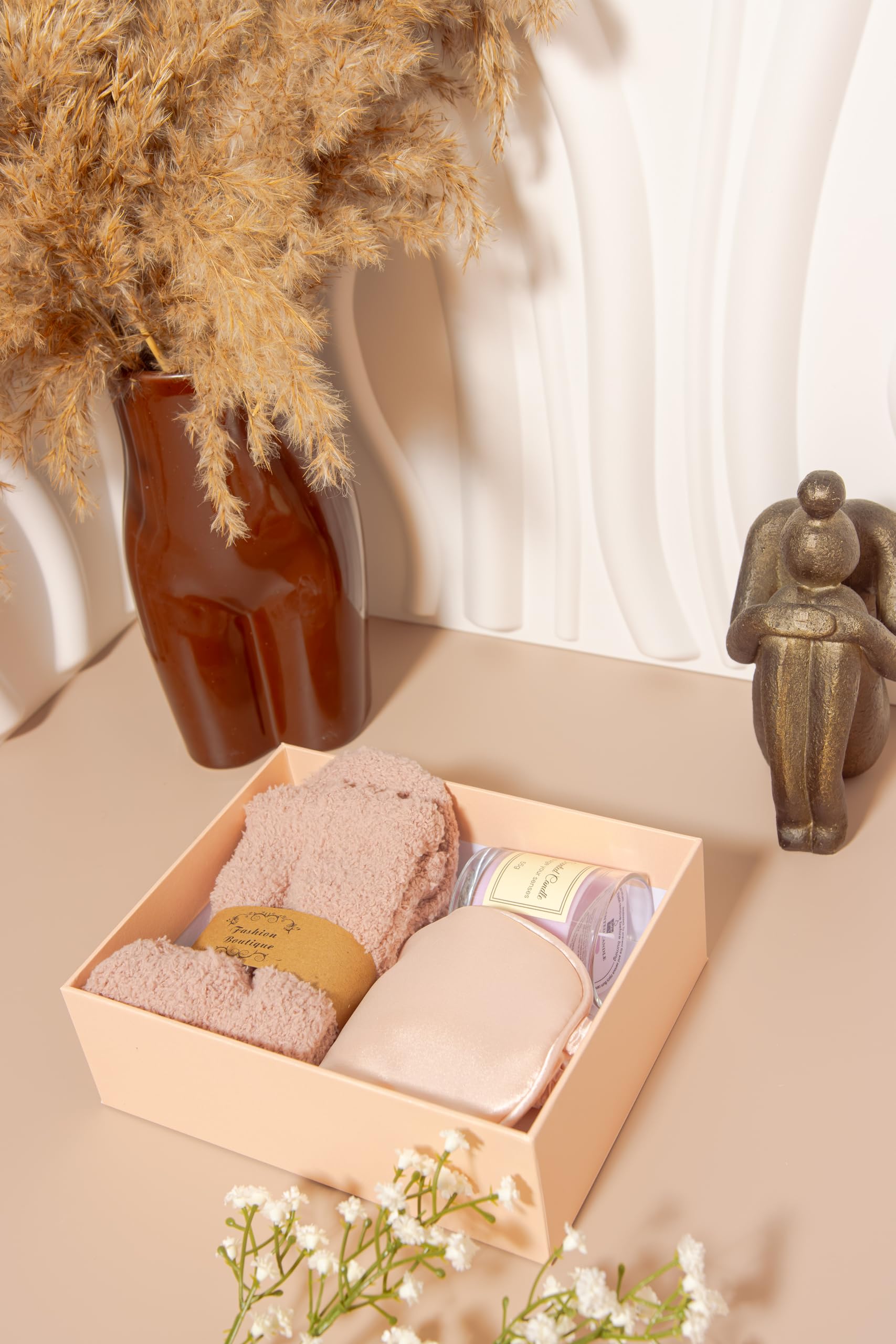 Spa Gift Set for Women – Self Care Gift Basket with Candle, Cozy Socks & Silk Eye Mask – Birthday Gifts for Women, Stress Relief, Relaxation Gifts for Her, Mom, Wife (Blush Pink)