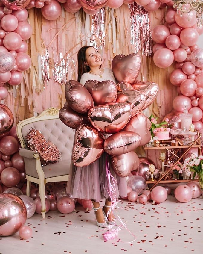 Lovoir 12 Pcs Red Heart Shape Foil Mylar Balloons 18 Inch Love Balloons for Valentine's Day Birthday Party Decorations Wedding Engagement Romantic Decor (Red & Pearl Pink & Rose Gold)