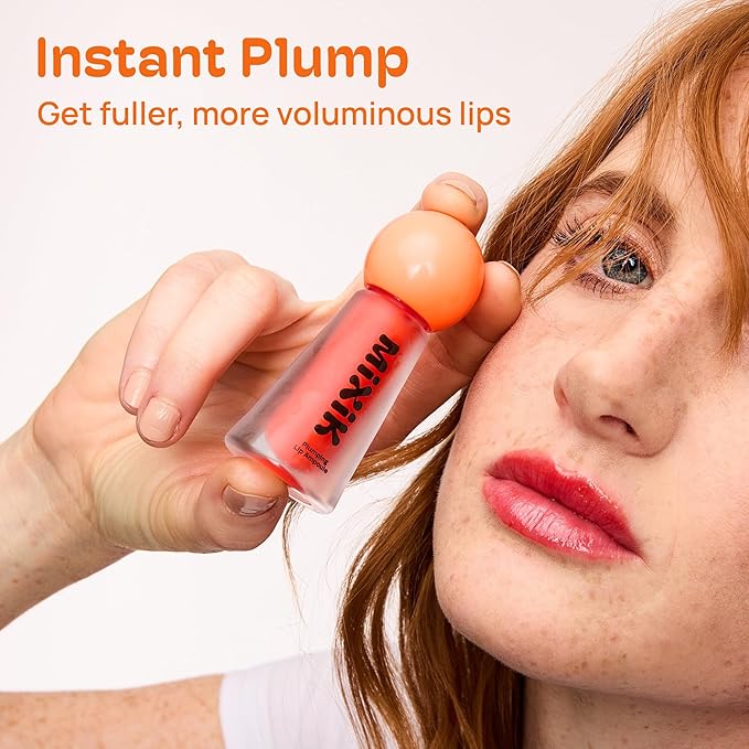 MIXIK Plumping Lip Ampoule, Hydrating Lip Gloss Plumping Ampoule made with Shea Butter & Argan Kernel Oil leaving Lips Plump, Smooth and Glossy, promotes Vibrant High-Gloss Plump Lips (Poppy Plump)