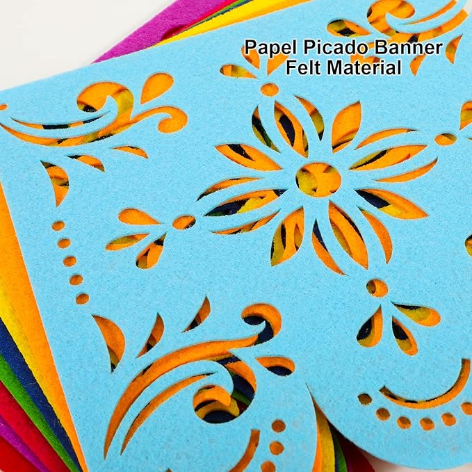 4 Mexican Fiesta Party Decorations Banners - Cinco de Mayo, Day of The Dead Papel Picado, Dia de Los Muertos Garland for Fiesta Birthday, Baby Shower, Festive Wall Decoration Flags