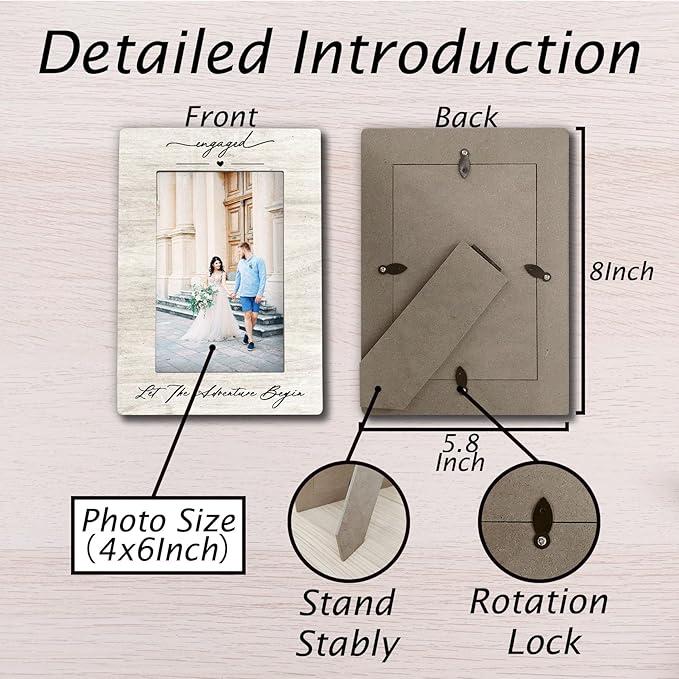 Wedding 4x6 Picture Frame, Engagement Photo Frames, Wedding Gifts for Wife Husband Engaged Couples, Couple Newly Engaged Picture Photo Frames for Desk Decor