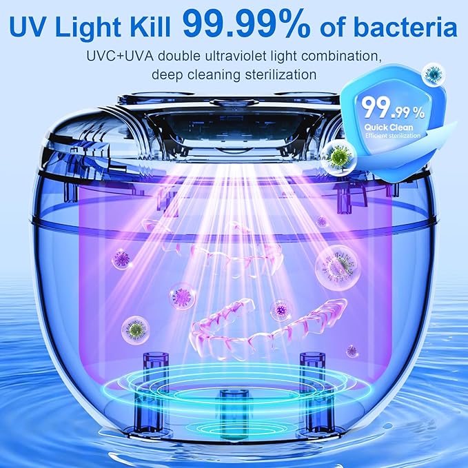 Ultrasonic Retainer Cleaner, 45kHz Retainer Cleaner Machine for Denture Cleaning Pod for Mouth Guards|Aligners|Braces|Toothbrush Heads|Jewelry, 200ML Dental Cleaning Pod with 4 Modes & Digital Timer