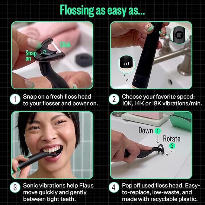 FLAUS Electric Flosser Refills (Shark Tank) 90ct Dental Floss Heads w/Extra Strong Woven Floss - No Break, Ultra Durable Refillable Floss Picks, Easy Glide Flossing Dentist Recommended Tooth Flossers
