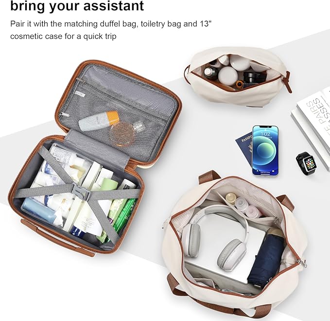 Joyway Carry On Luggage 20 Inch Expandable Suitcase with Spinner Wheel, 4 Piece Hard Shell Luggage Set with TSA Lock(White brown)