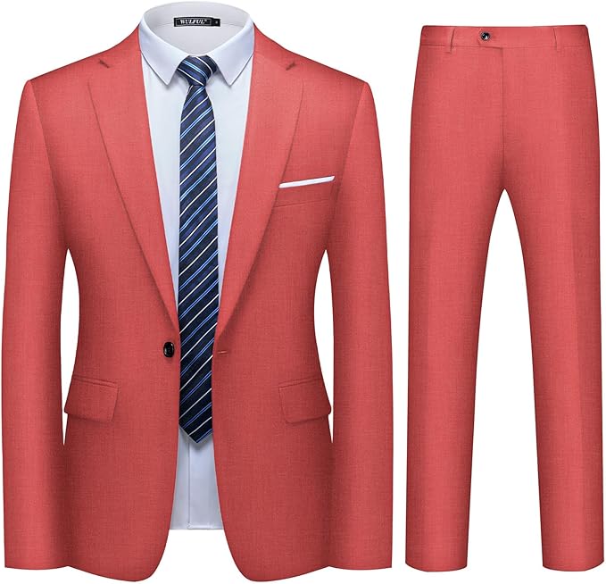 WULFUL Men's 2 Piece Slim Fit Suit Set One Button Blazer Jacket Pants Tuxedo Set for Party, Wedding and Business