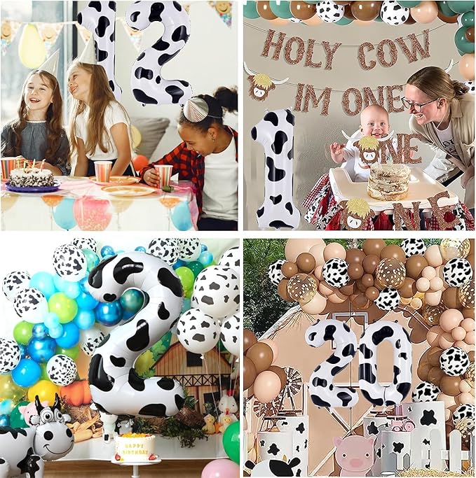 Cow Print Number Balloons, Large Foil Number 2 Balloon 40 Inch Cow Balloon for Boys Girls Birthday Decoration Cow Themed Birthday Party Decorations Farm Animal Party Supplies