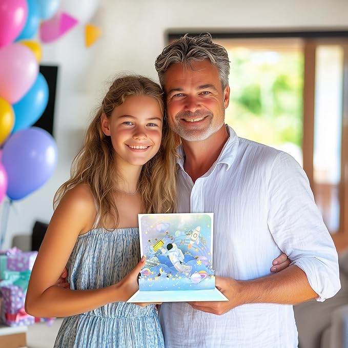 GREETING ART Happy Birthday Pop Up Card,Spaceman Birthday Pop Up Card,Astronaut Birthday Card,Kids &Adults Pop Up Birthday Card