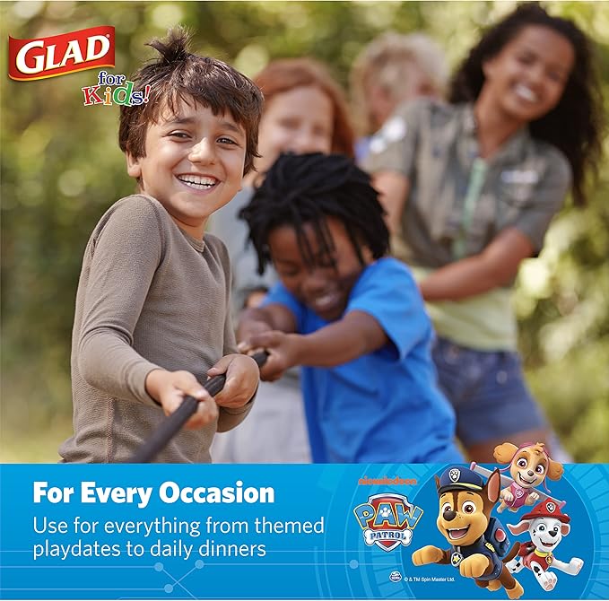 Glad for Kids Paw Patrol Disposable Paper Plates, Heavy Duty Soak Proof Microwavable Kids Plates for Parties, Birthdays, and Everyday Meals, Core Pups Blue, 7 Inch, 20 Count