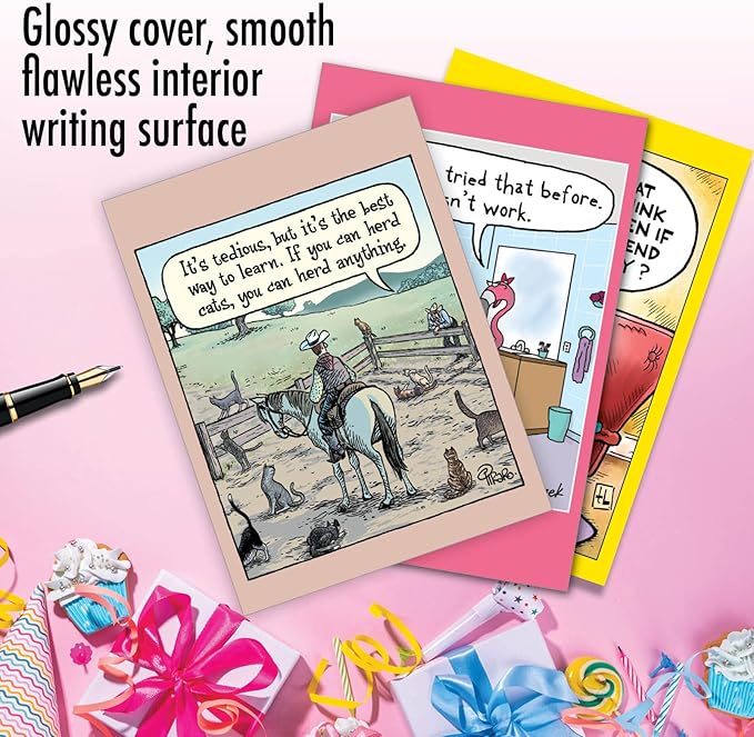 NobleWorks Assortment Pack of 3 Funny Birthday Greeting Cards with Envelopes (3 Designs, 1 Each) Celebration Toons VC8124BDG-C1x3