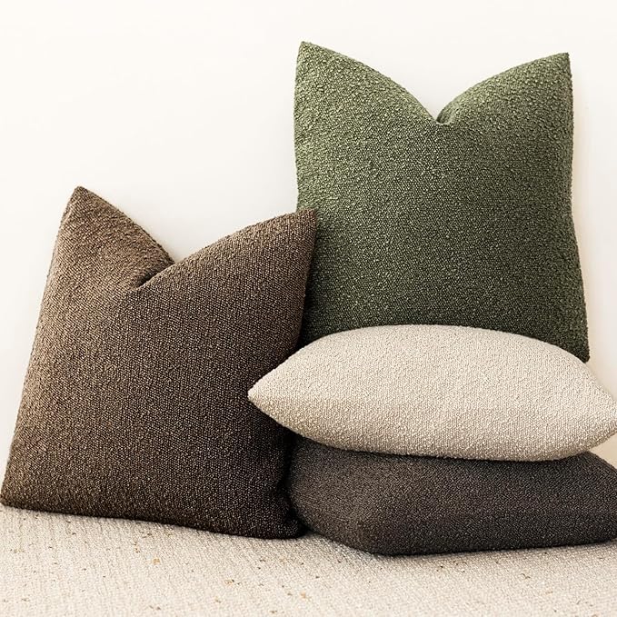 Foindtower Pack of 2 Textured Boucle Throw Pillow Covers Accent Solid Decorative Lumbar Pillow Cases Cozy Couch Cushion Case for Chair Sofa Bedroom Living Room Home Decor 12x20 Inch Chocolate