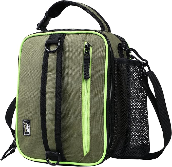 MIER Expandable Lunch Bag Insulated Lunch Box for Men to Work Travel Portable Lunchbox Bags with Shoulder Strap and Water Bottle Holder(Green)