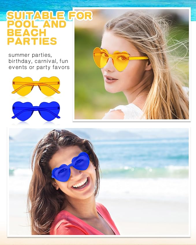 Frienda 20 Pairs Heart Shaped Sunglasses Rimless Candy Color Glasses for Women Men Party Favor