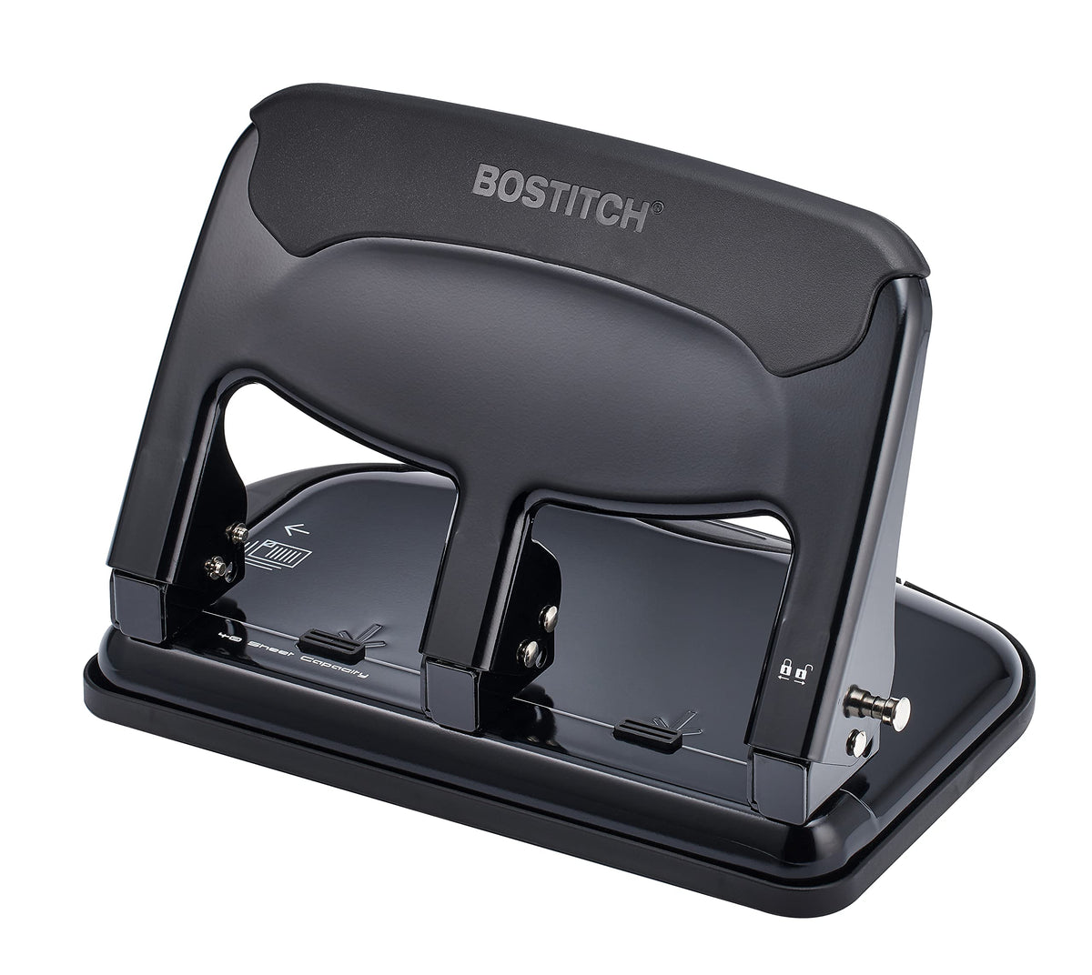 Bostitch Office EZ Squeeze Heavy Duty 3-Hole Punch for Home Office & School, 40-Sheet Capacity, One-Touch Reduced Force, Sleek Black Design