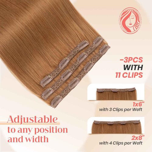 Elailite Clip in Hair Extensions Real Human Hair 3PCS Lace Weft Remy Hairpieces for Women 20 Inch 80g Light Auburn