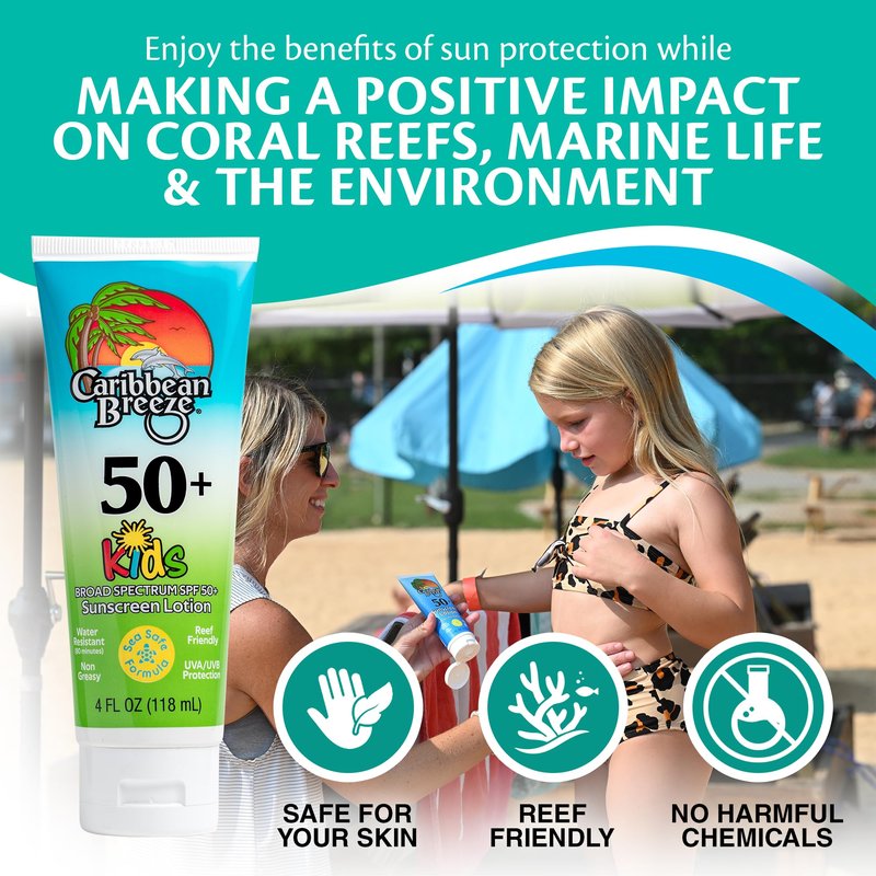 Reef Friendly Kids Sunscreen SPF 50, Mango Lime Scent Body Lotion, Rich in Anti-Oxidants, Water Resistant Up to 80 Minutes, Broad Spectrum, 4 oz, 2 Pack
