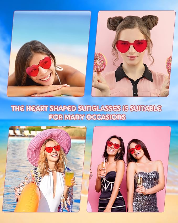 Frienda 20 Pairs Heart Shaped Sunglasses Rimless Candy Color Glasses for Women Men Party Favor