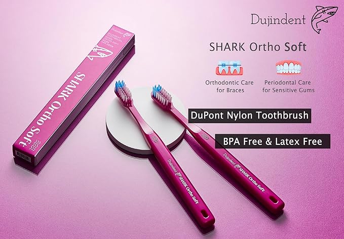 Orthodontic Toothbrush for Braces [4 Packs][Made in Korea] V Trim Cutting American Bristles Braces Toothbrush for Brackets and Wires Cleaning (Shark Ortho Soft, 4 Pack)