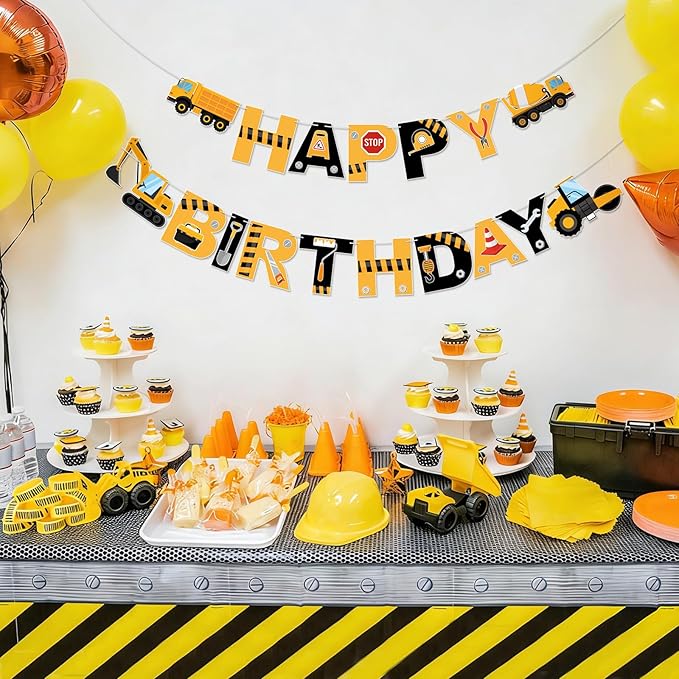 Construction Truck Party Decorations Happy Birthday Banner Construction Truck Party Banner Garland for Birthday Party Decorations Constructions Truck Party Supplies