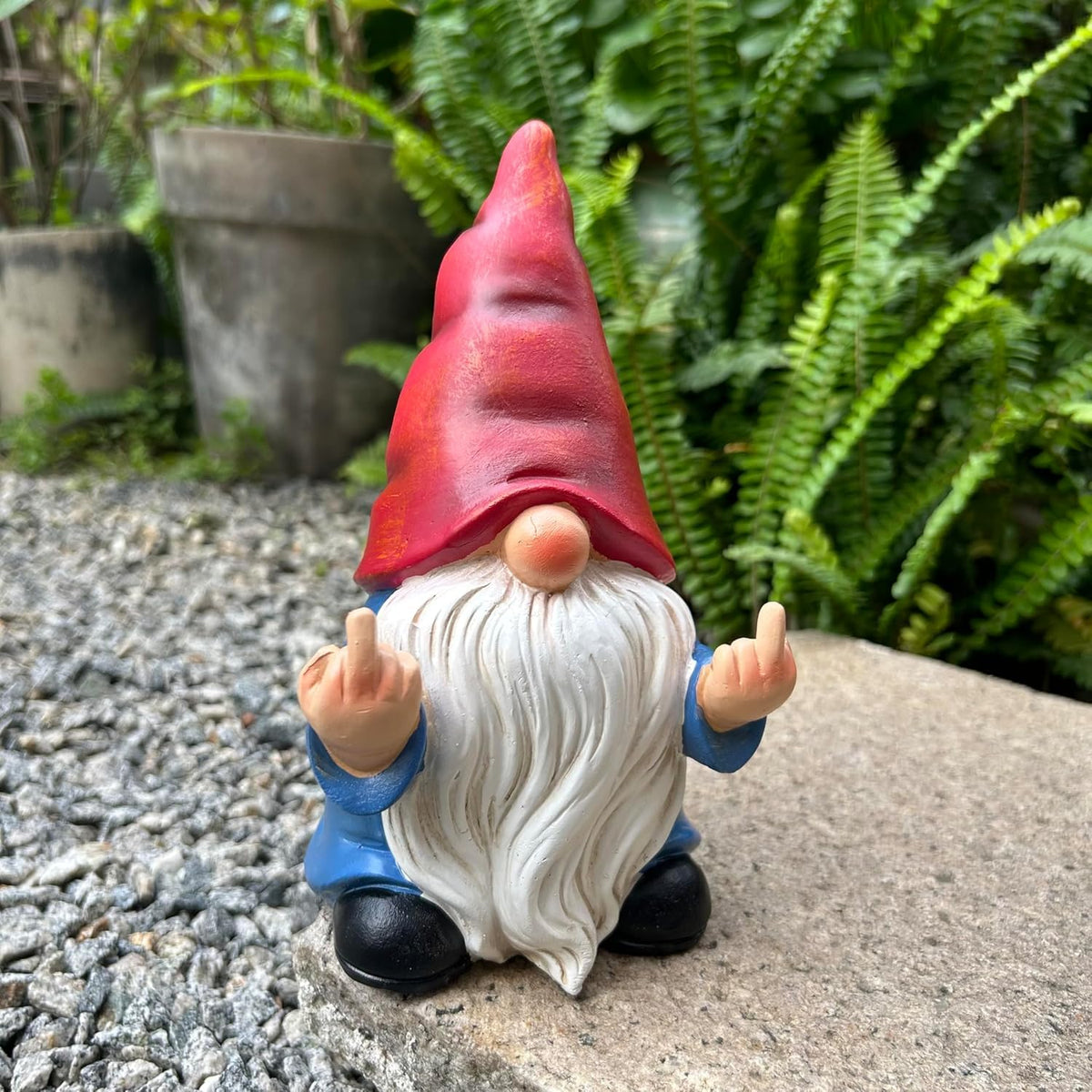 Middle Finger Gnome Statue 7.8in， Naughty Garden Gnome Statue Decoration and Lawn Ornament - Funny Garden Gnomes for Outdoor or Home Decor
