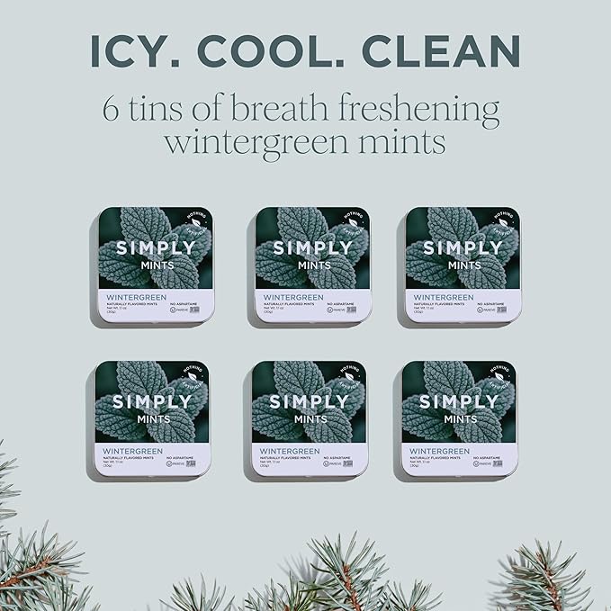SIMPLY MINTS Natural Wintergreen Breath Mints, 6 Pack (180 Pieces), Made With Real Wintergreen Oil | Aspartame-Free, Sorbitol-Free, Xylitol-Free, Vegan, Kosher, Non-GMO