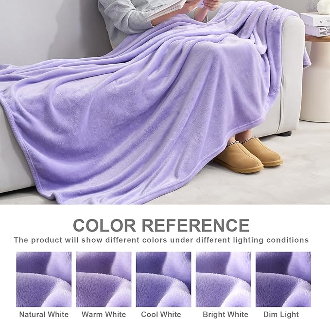 Hansleep Fleece Lilac Full Blanket, Super Soft Flannel Fuzzy Plush Cozy Blanket for All Seasons, Lilac, Full 84x90 Inches