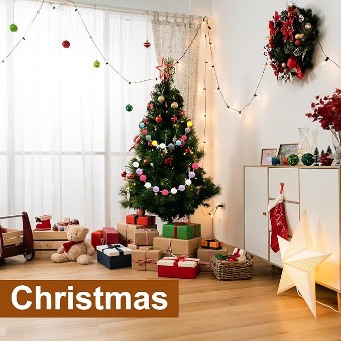 uxcell 2pcs Pom Pom Garland 6.6 Ft 30 Balls Colorful Felt Ball Garland for Wall Christmas Tree Decor Birthday Banner Easter Party Decorations, Rainbow Colour