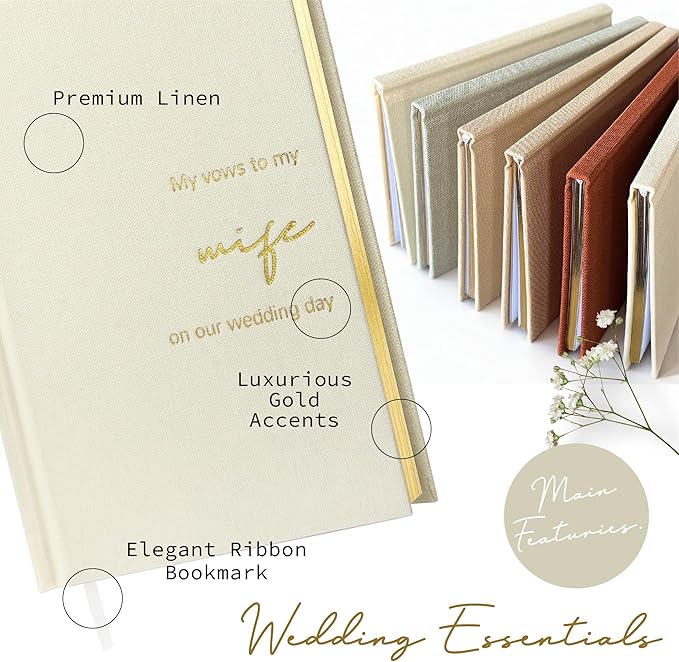 Wedding Vow Books His and Hers-Canvas Linen Foil Embossed, Set of 2 Vow Books Husband and Wife-Wedding Essentials（Terracotta + Milk White）