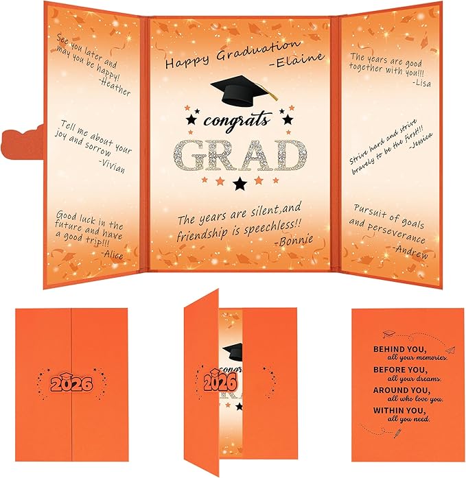 Vlipoeasn 2026 Graduation Guest Book Alternative, Orange Class of 2026 Graduation Party Decorations, Graduation Signature Book for 2026 College High School, Unique Graduation Gifts for Friends