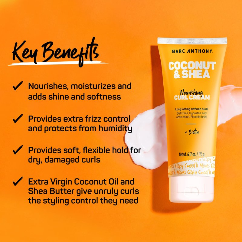 Marc Anthony Nourishing Curl Defining Hair Styling Cream for Extra Dry Hair, Coconut & Shea - Long Lasting Flexible Hold Hair Defining Cream Hydrates & Adds Shine - Styling Product Reduces Frizz
