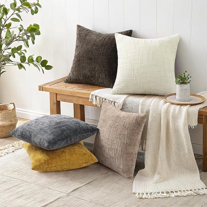 decorUhome Dark Grey Chenille Throw Pillow Covers 22x22 Set of 2 Thick Textured Slubby Couch Pillow Covers Farmhouse Accent Modern Neutral Decorative Pillow Cases for Bed Sofa Living Room