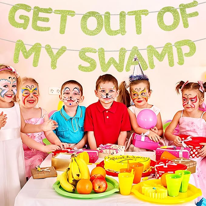 Pre-Strung Party Decorations Get out of my Swamp Bunting Banner Green Glitter Birthday Funny Housewarming Party Decor