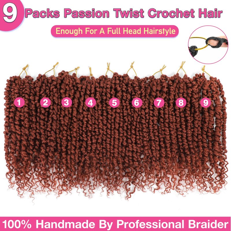 9 Packs Passion Twist Crochet Hair 18 Inch Pre-twisted Passion Twist Hair Pre Looped Crochet Passion Twist Hair Bohemian Passion Twist Crochet Hair for Women Girls and Kids (18Inch,1B)