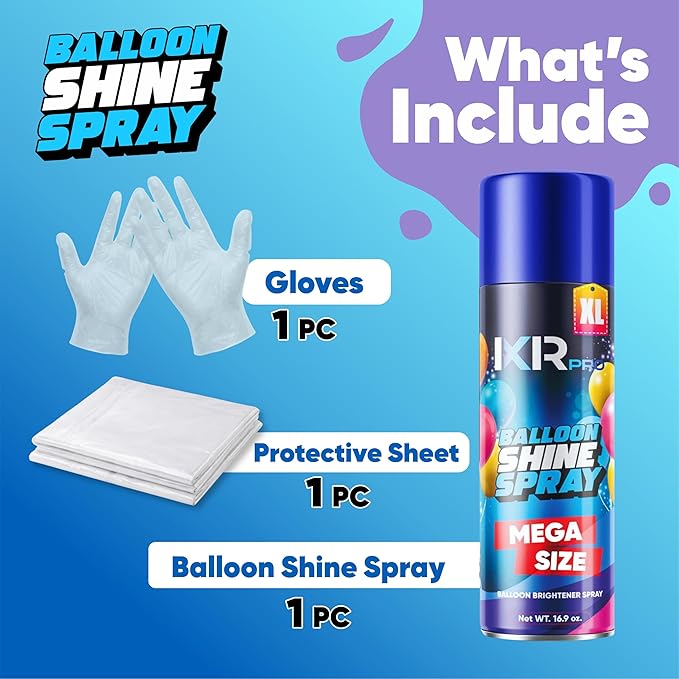 Balloon Shine Spray (16.9 oz) Set Instant High Shine Gloss for Party Balloons Long Lasting Finish for Party Decoration Includes Gloves & Protective Cover
