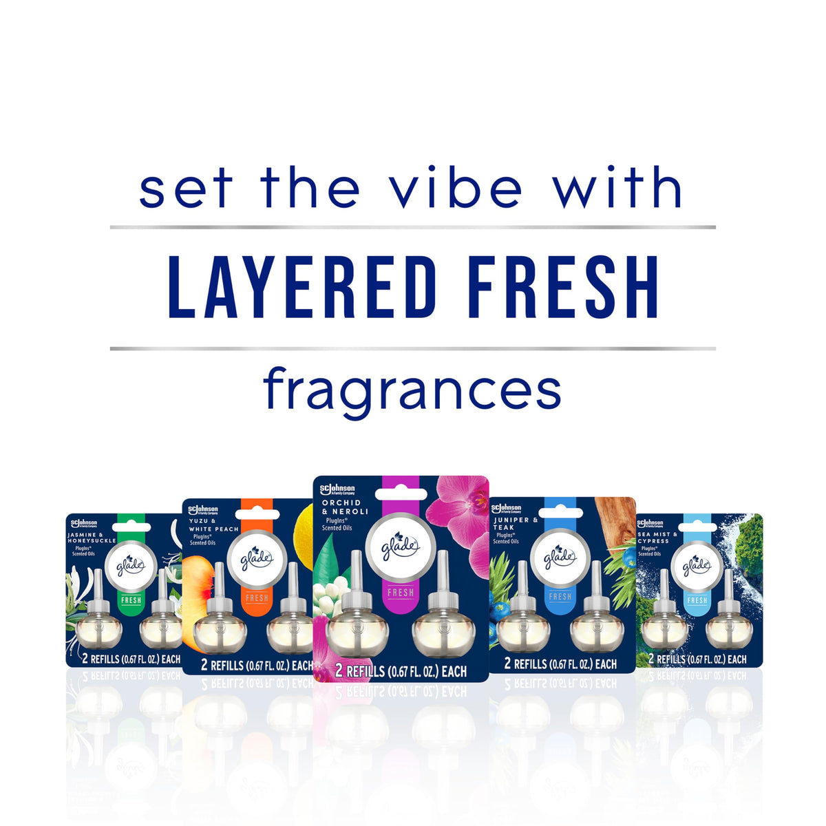 Glade PlugIns Refills Air Freshener, Scented and Essential Oils for Home and Bathroom, Juniper & Teak, Fresh Collection 3.35 Fl Oz, 5 Count