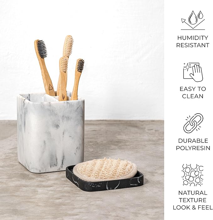 zccz Toothbrush Holder, Countertop Marble Look Electric Toothbrush Toothpaste Makeup Brush Razor Holder Stand Bathroom Organizer with Detachable Tray