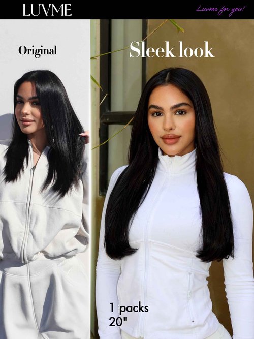 LUVME Straight Seamless 110g 7Pcs Clip in Hair Extensions Full Max with 16inch Remy Human Hair Extensions, Natural Black 100% Real Soft Human Hair