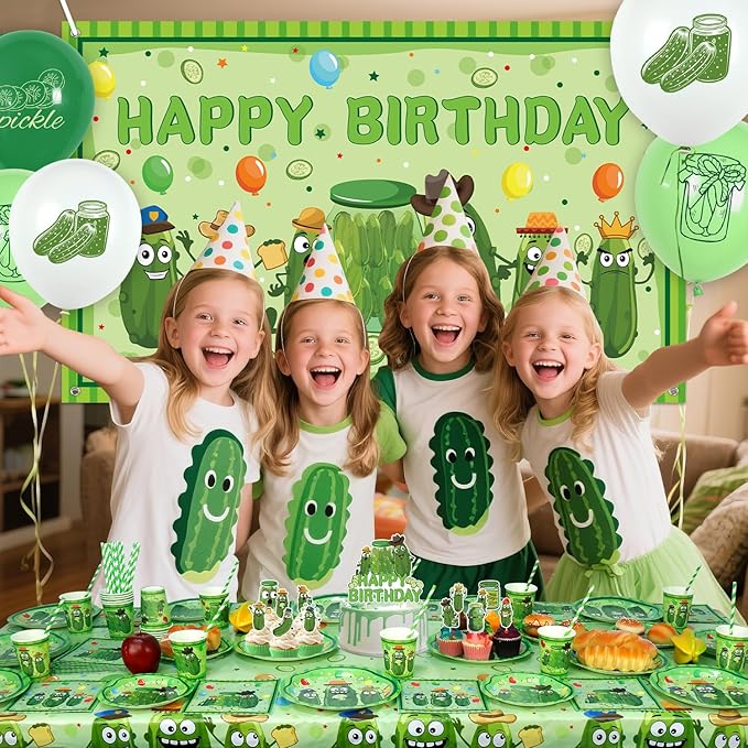 Pickle Birthday Decorations - Pickle Party Tableware, Plates Cups Napkins Pickle Party Tablecloth Happy Birthday Backdrop Balloons Cake Toppers for Pickle Birthday Supplie