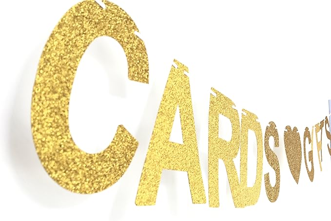 Cards and Gifts Banner Gold Glitter Letters Hang Bunting | Wedding Decorations | Bachelorette Party | Bridal Shower | Birthday Party Supplies Photo Prop
