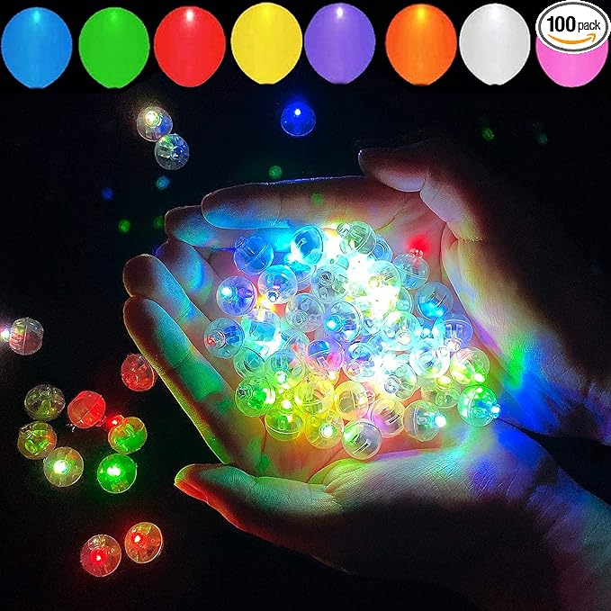 100pcs 10 Colors Balloon Lights, LED Assorted Colors Flash Lights, Mini Ball Light Round LED Ball Lamp for Paper Lantern Balloon Birthday Party Wedding Halloween Christmas Decoration