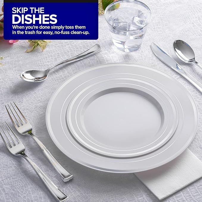 75 Pieces Heavy Duty (Silver) Plastic Silverware Set, Disposable Cutlery Set, Great for Parties, Weddings, and Catering, Flatware Utensils Included: 25 Forks, 25 Spoons, 25 Knives, Stock Your Home