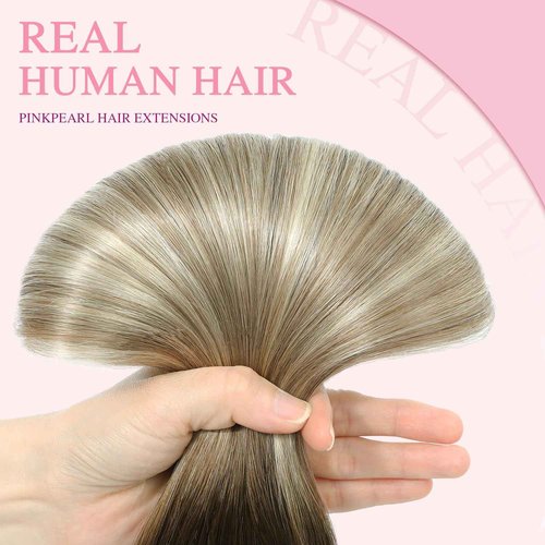 PINKPEARL Clip in Human Hair Extensions #3/8/22 Balayage Walnut Brown to Ash Brown and Golden Blonde Clip in Hair Extensions Real Human Hair 7pcs 120g 14inch Human Hair Extensios Clip ins(#3/8/22-14)