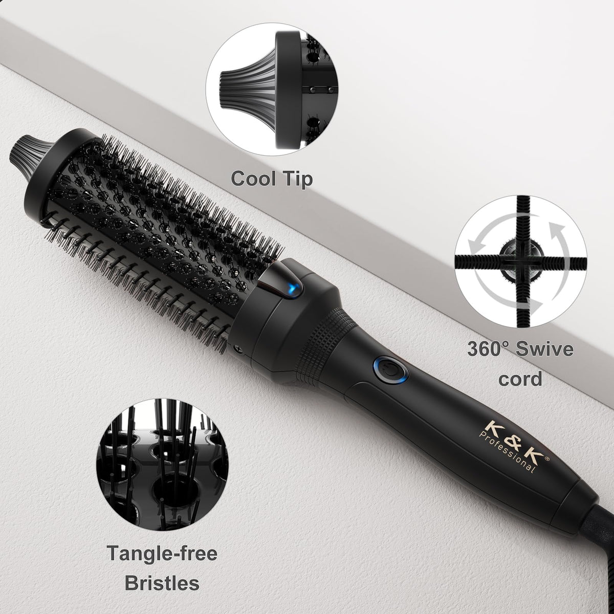K&K Thermal Brush, 1.5 Inch Ionic Heated Round Brush, Professional Heated Ceramic Tourmaline Coating Curling Iron, Hot Styling Volumizing Tool, Dual Voltage, Pink