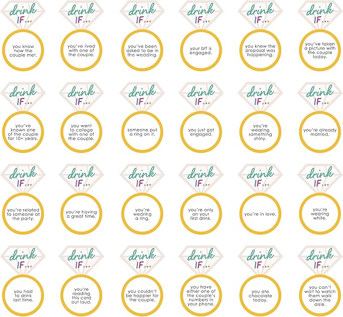 Big Dot of Happiness Drink If Game - Just Engaged - Colorful - Engagement Party Game - 24 Count