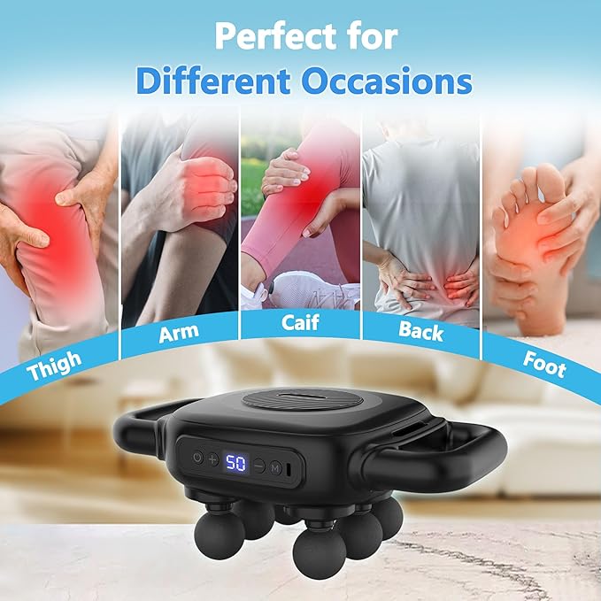 Six Head Massage Gun, 50 Intensity Levels & 9 Massage Modes, Equipped with 3 Different Massage Heads, Massage Gun with Adjustable Belt Ideal Gifts for Women, Men, Mom, and Dad